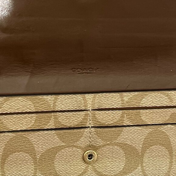 Coach Khaki Light Beige Signature Coated Canvas Leather Slim Envelope Wallet - Picture 6 of 10